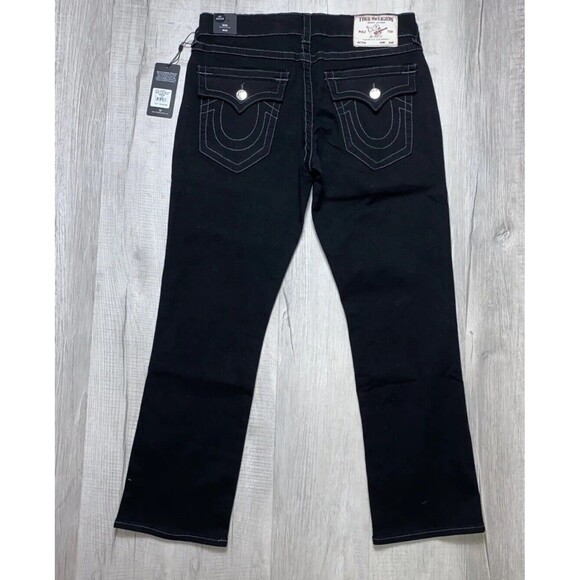 True Religion Mens size 36x30 Ricky Flap SN Relaxed Straight Jeans Black Denim - Picture 3 of 11